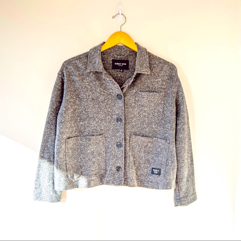 OBEY Vintage Grey Cropped Button Down Sweater